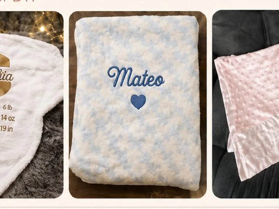 Personalized baby blankets with names and birth information